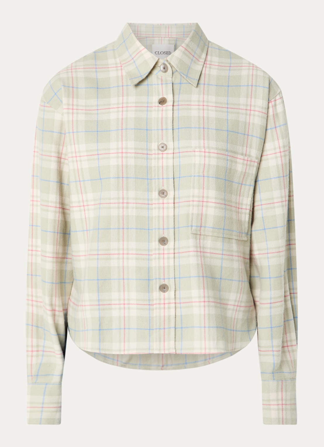 CLOSED Blouse met ruitdessin - voorkant lichtgroen