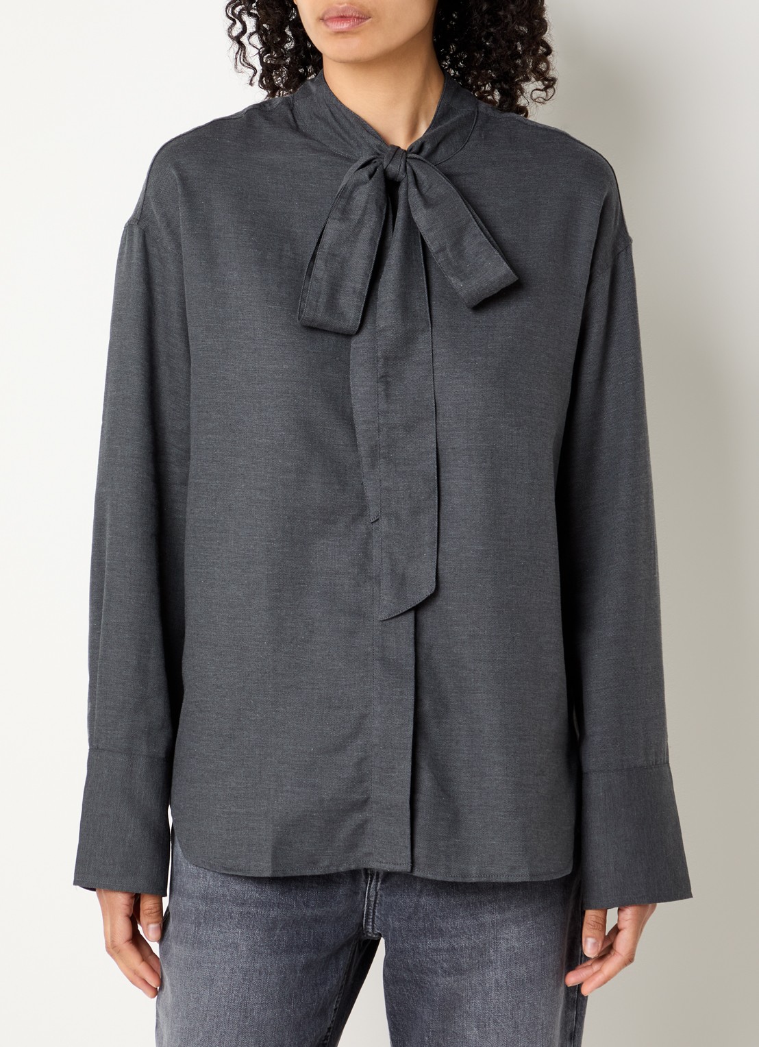 CLOSED Blouse met strikkraag - detail donkergrijs