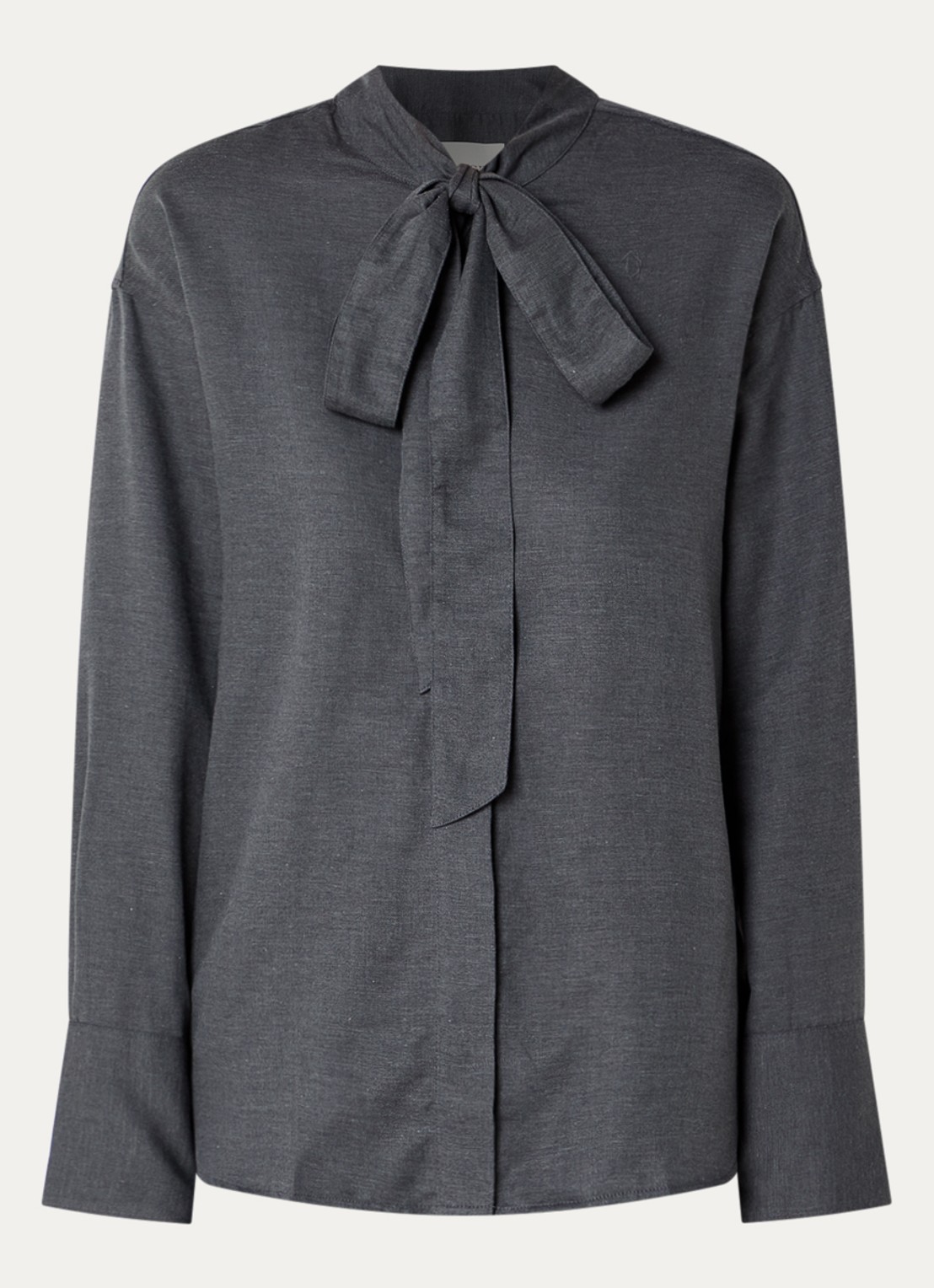 CLOSED Blouse met strikkraag - voorkant 3 donkergrijs