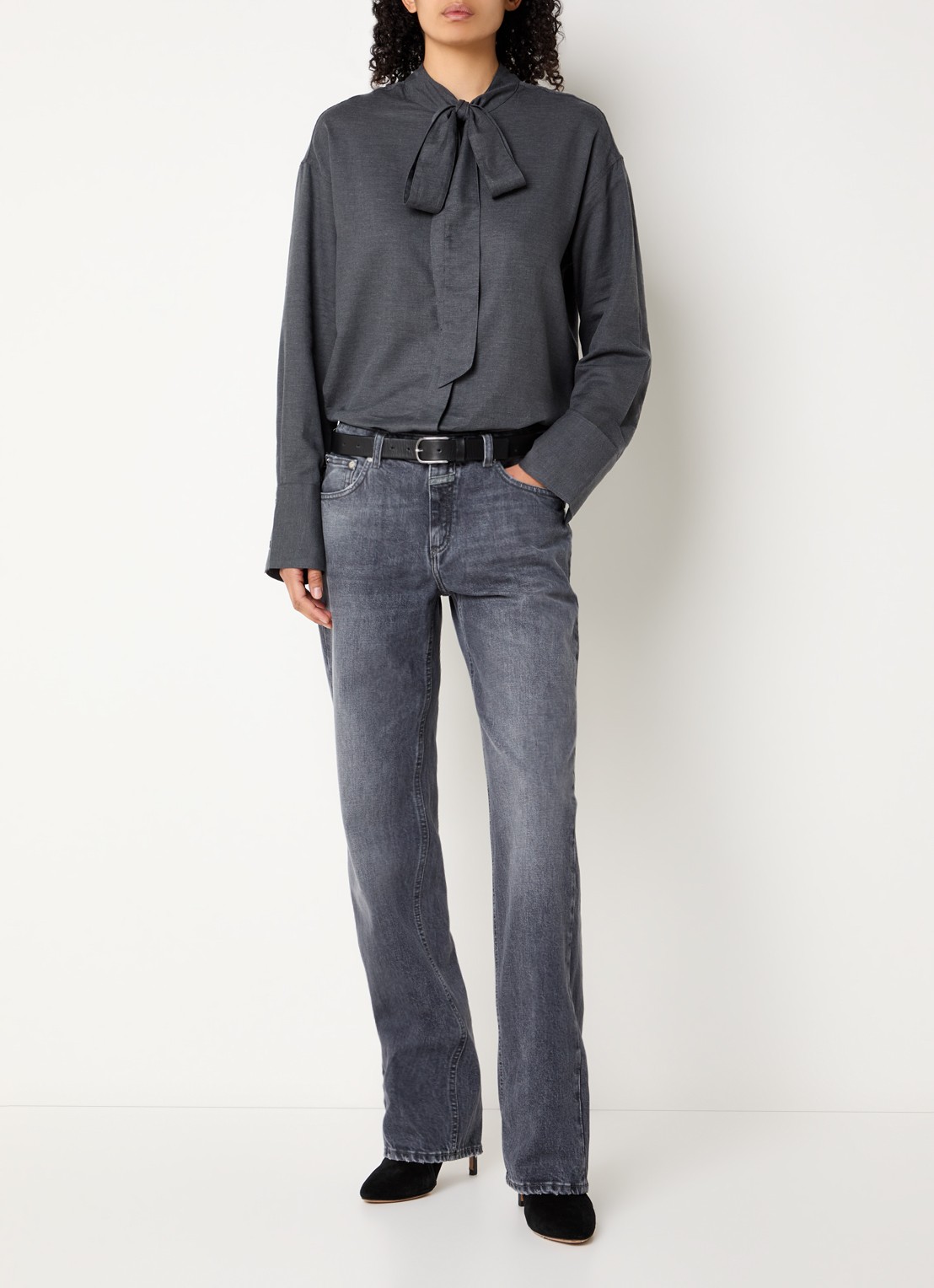 CLOSED Blouse met strikkraag - voorkant 4 donkergrijs