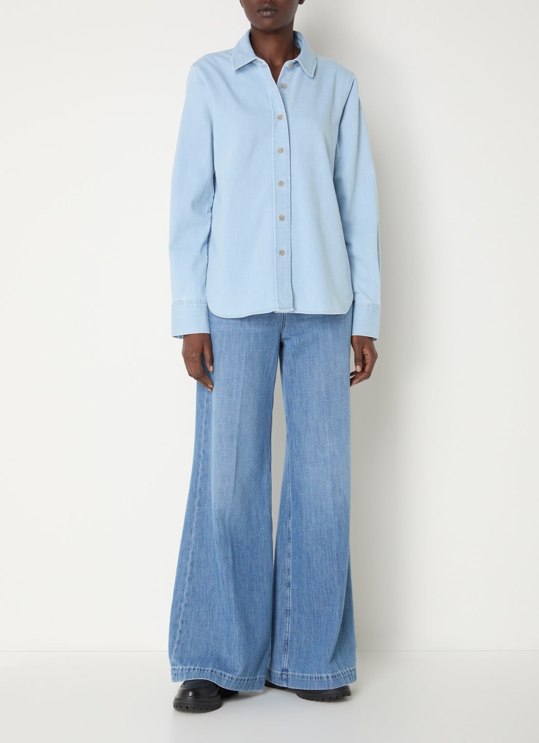 CLOSED Blouse van chambray  - voorkant 3 lichtblauw