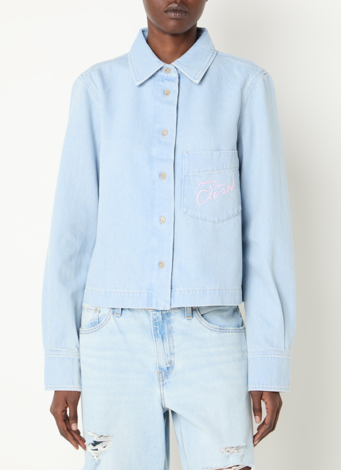CLOSED Blouse van denim met borduring - achterkant lichtblauw