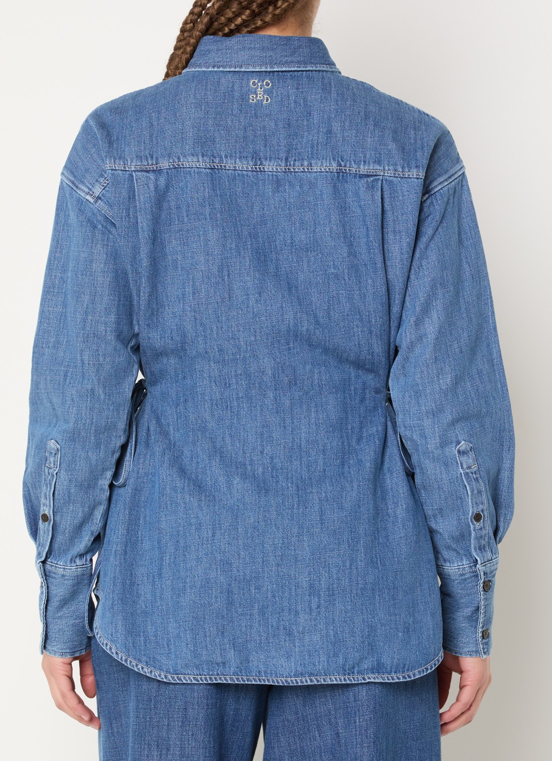 CLOSED Blouse van denim met ceintuur - achterkant indigo