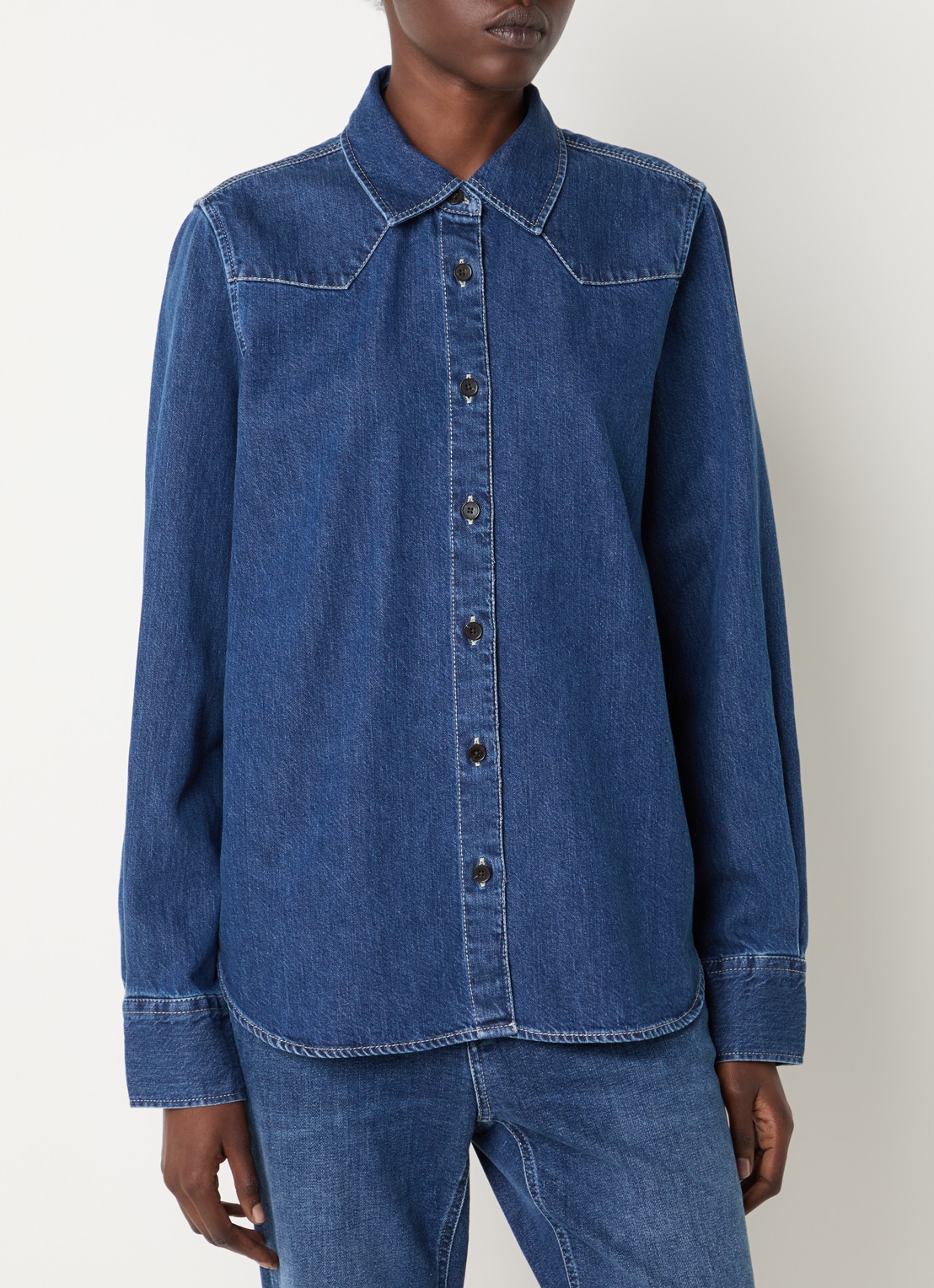 CLOSED Blouse van denim met kraag - detail indigo