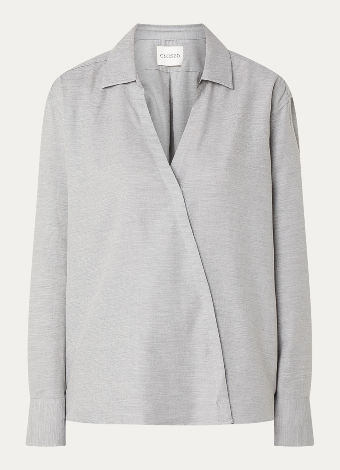 CLOSED Blouse van kasjmier met asymmetrische zoom - voorkant 3 lichtgrijs