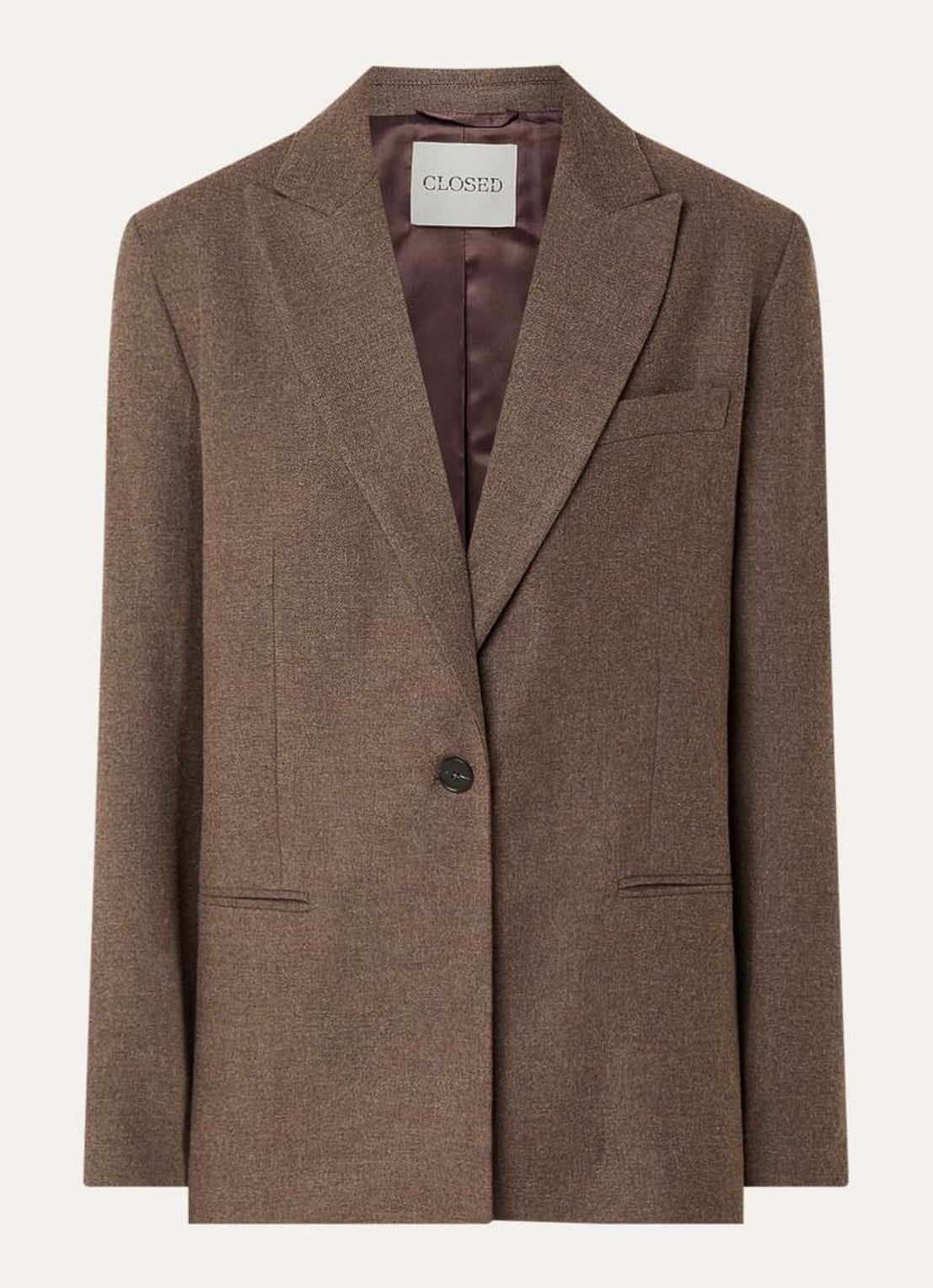 CLOSED Contemporary blazer in scheerwolblend met opgestikte zakken - voorkant 2 bruin