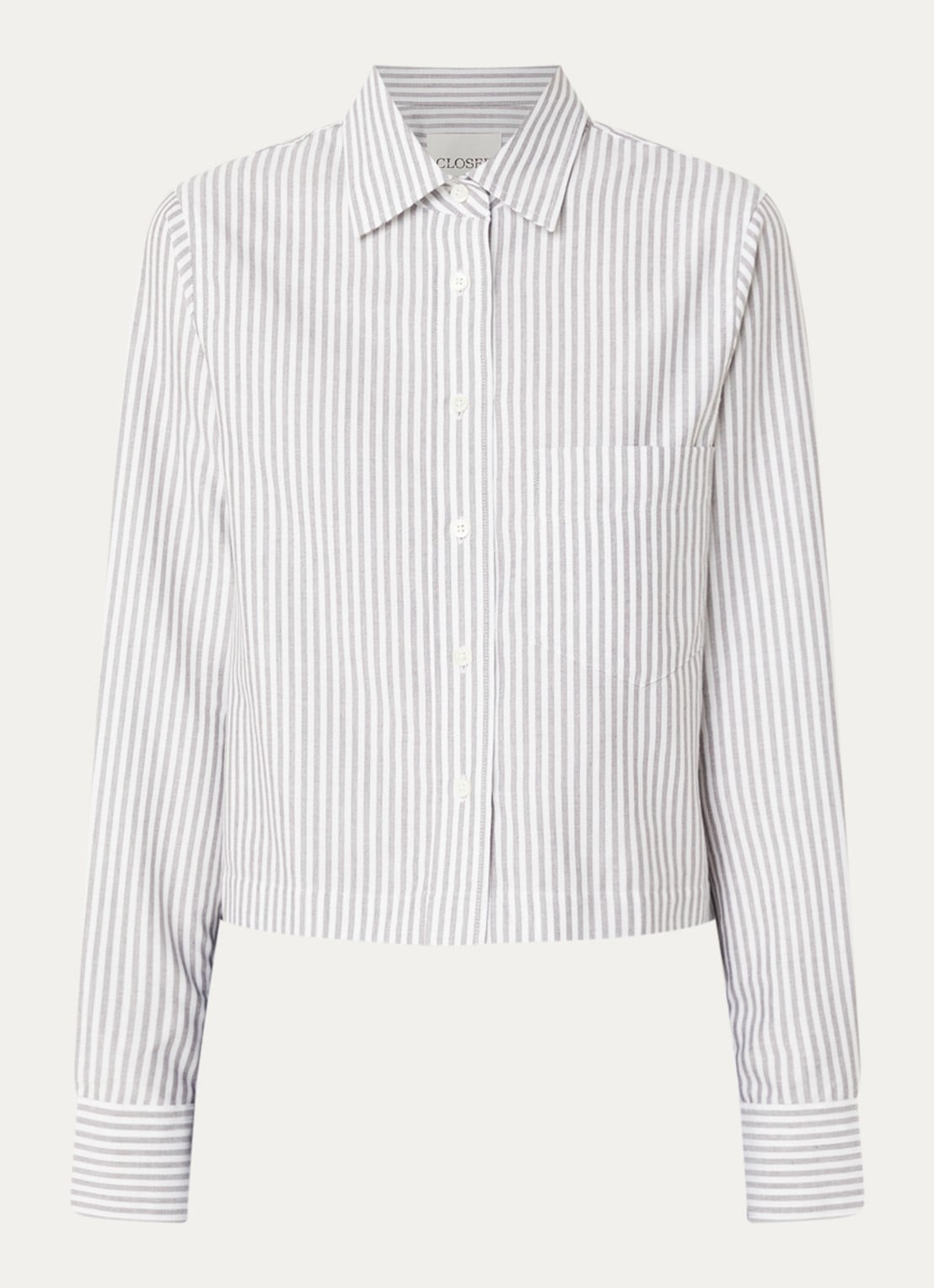 CLOSED Cropped blouse met streepprint - voorkant 2 bruin