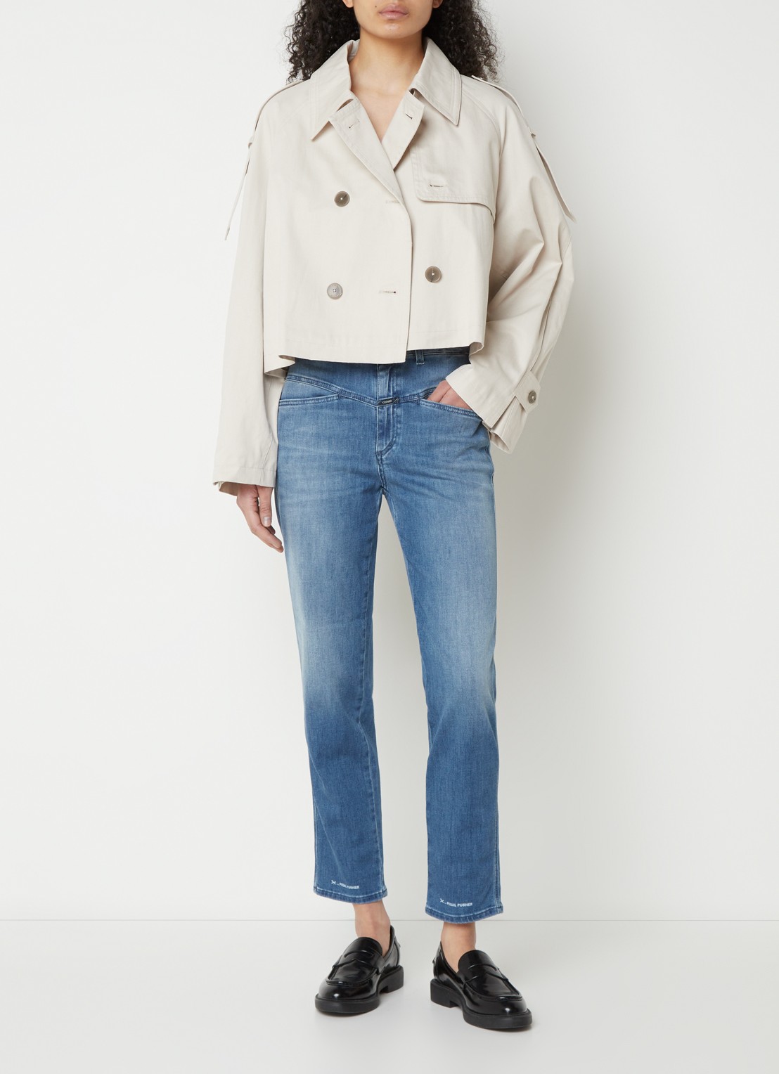 CLOSED Cropped double-breasted  trenchcoat met plooidetail - voorkant 2 gebroken wit