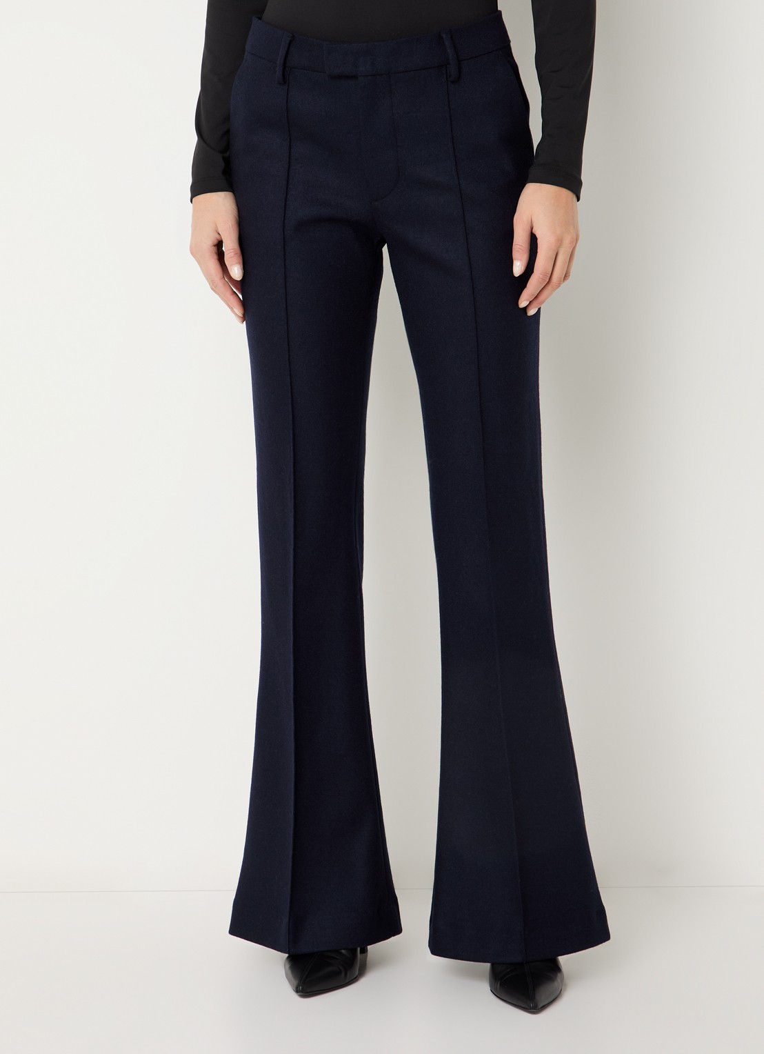 CLOSED Denair mid waist flared fit pantalon van wol met persplooi - detail 3 donkerblauw