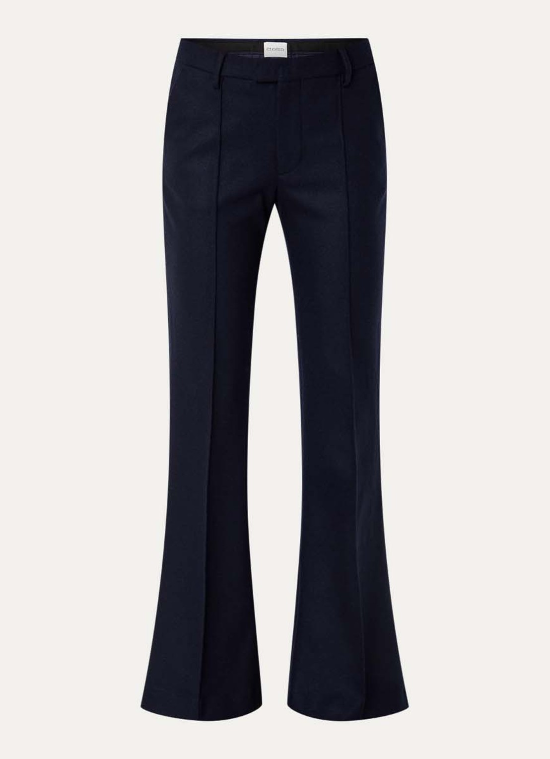 CLOSED Denair mid waist flared fit pantalon van wol met persplooi - voorkant donkerblauw
