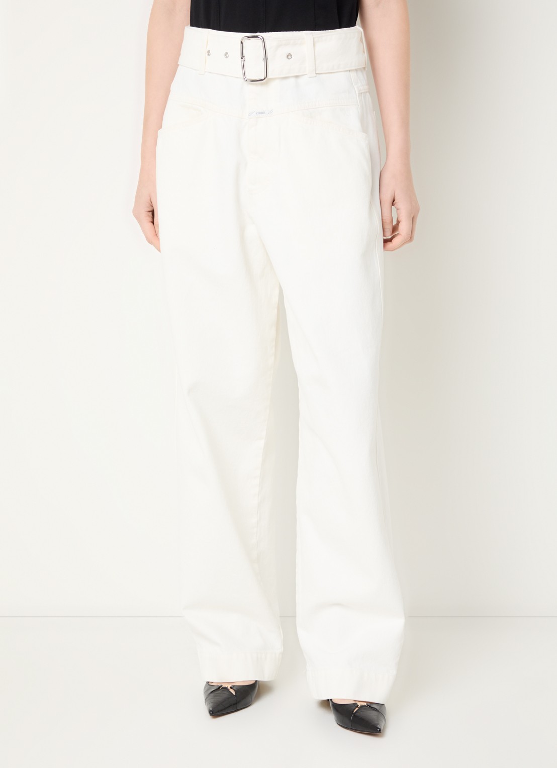 CLOSED Deni-X high waist loose fit jeans met ceintuur - detail 3 ivoor