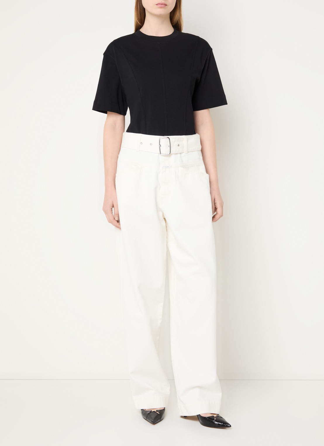 CLOSED Deni-X high waist loose fit jeans met ceintuur - voorkant 2 ivoor