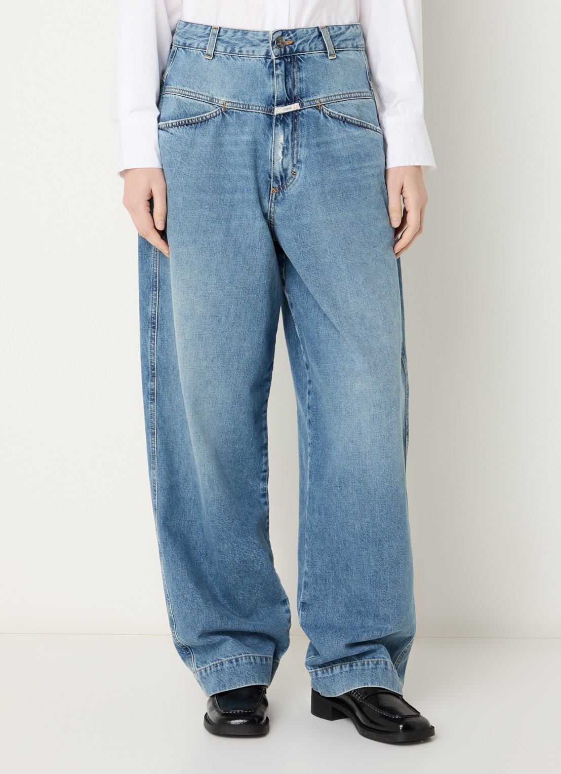 CLOSED Deni-X high waist wide leg jeans met lichte wassing - detail 4 indigo