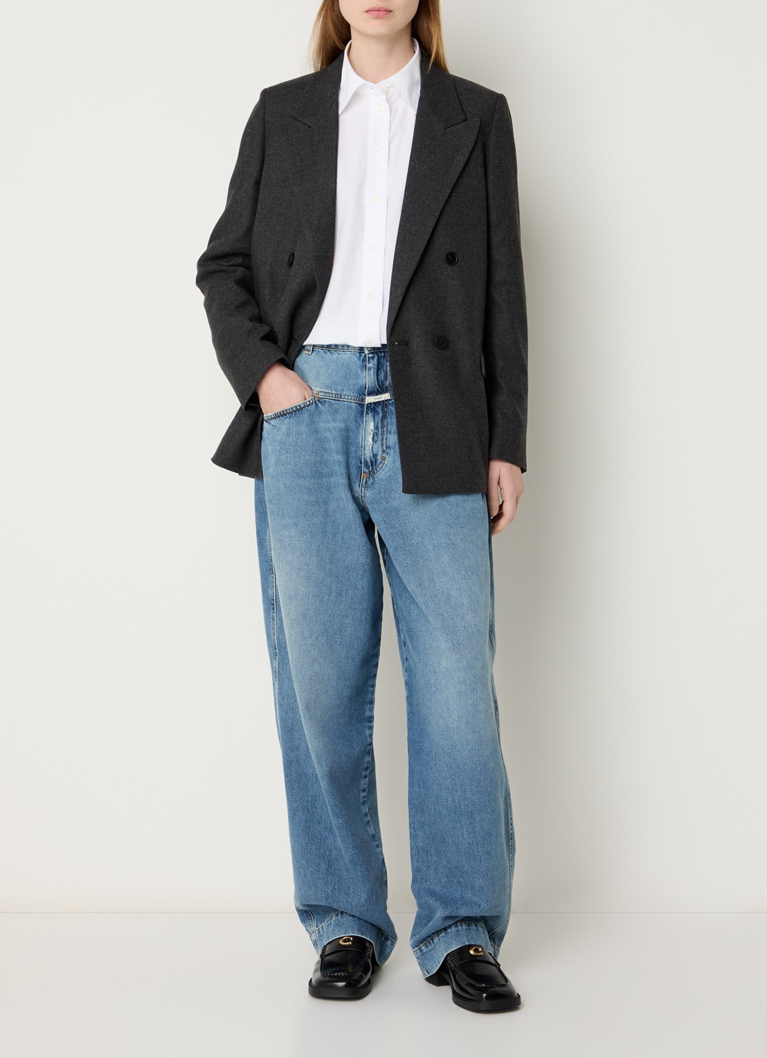 CLOSED Double-breasted blazer in wolblend - voorkant 2 antraciet