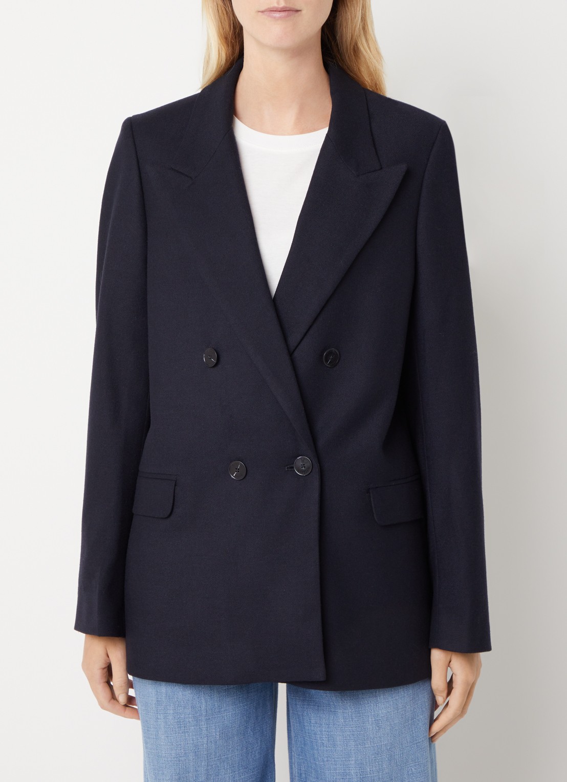 CLOSED Double-breasted blazer in wolblend - detail donkerblauw