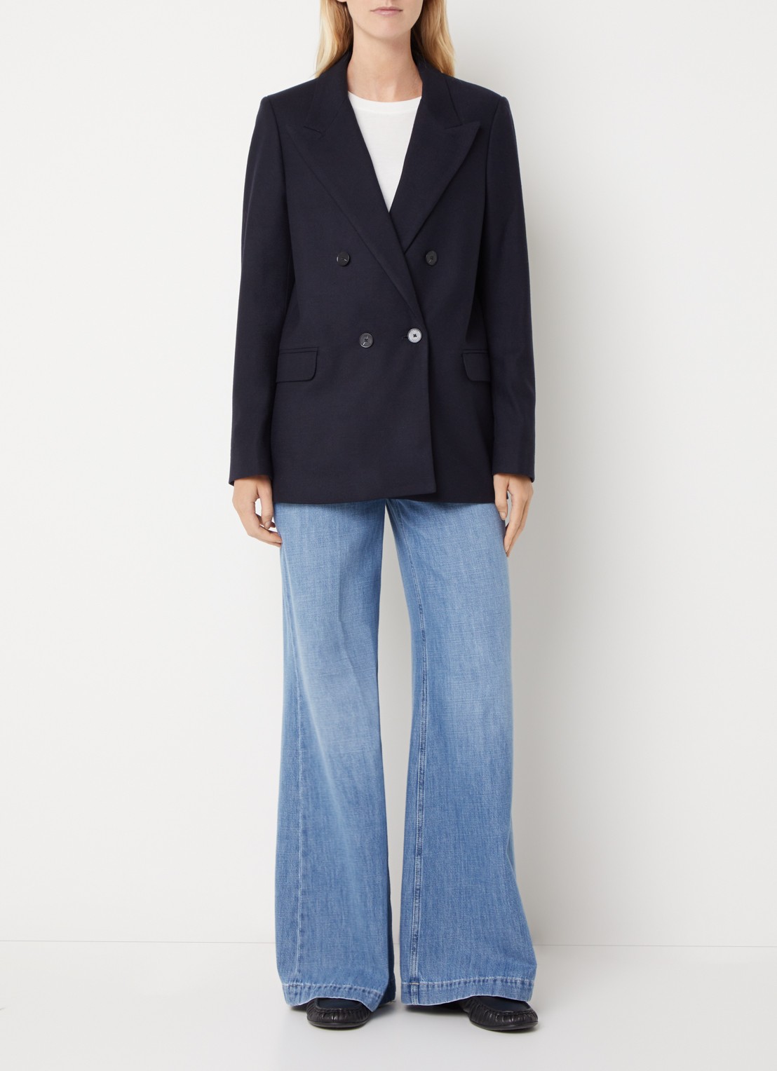 CLOSED Double-breasted blazer in wolblend - voorkant 4 donkerblauw