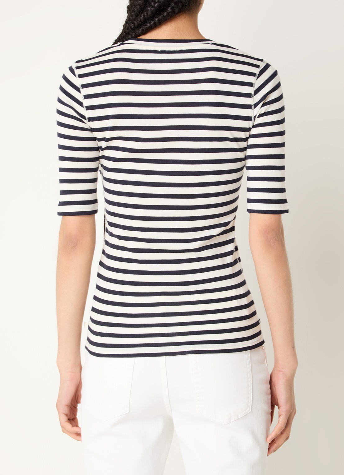 CLOSED Fijngebreid T-shirt met streepprint - achterkant 3 donkerblauw
