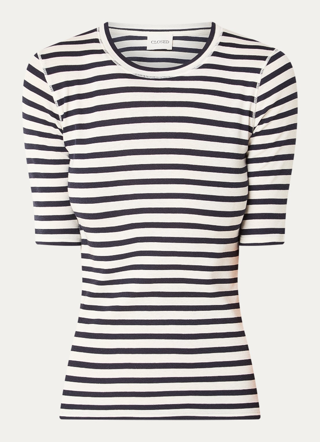 CLOSED Fijngebreid T-shirt met streepprint - voorkant donkerblauw