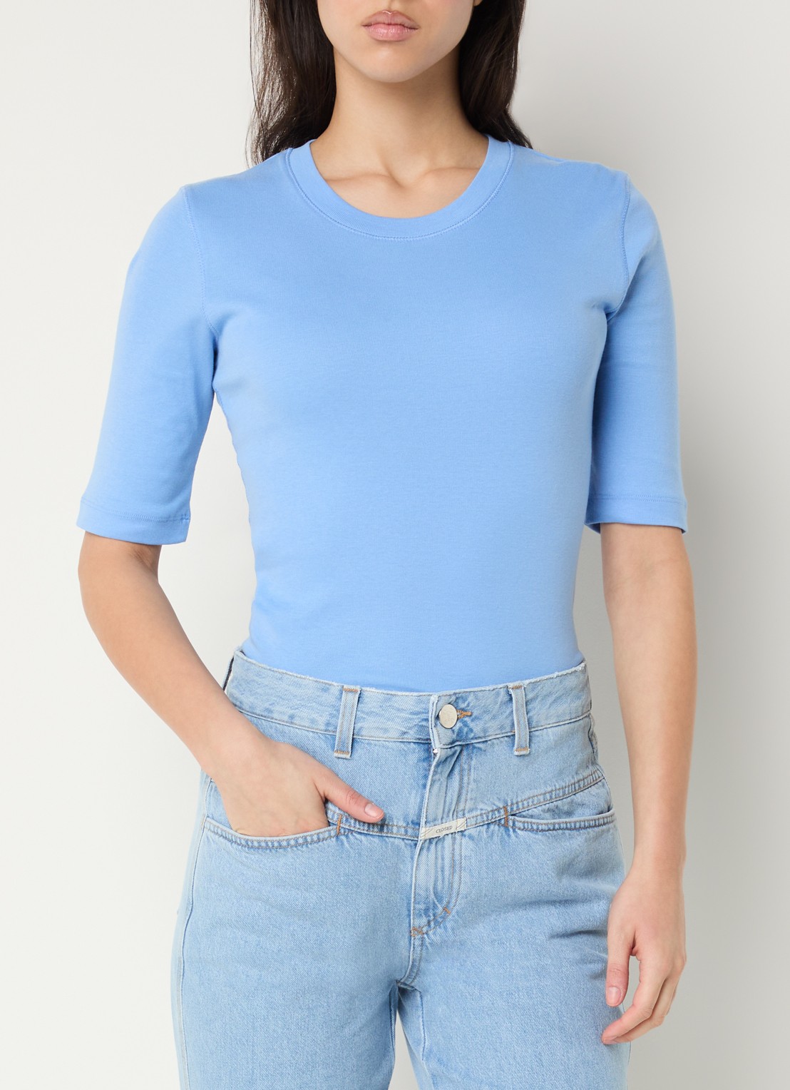 CLOSED Fijngebreid T-shirt van jersey - detail 3 blauw