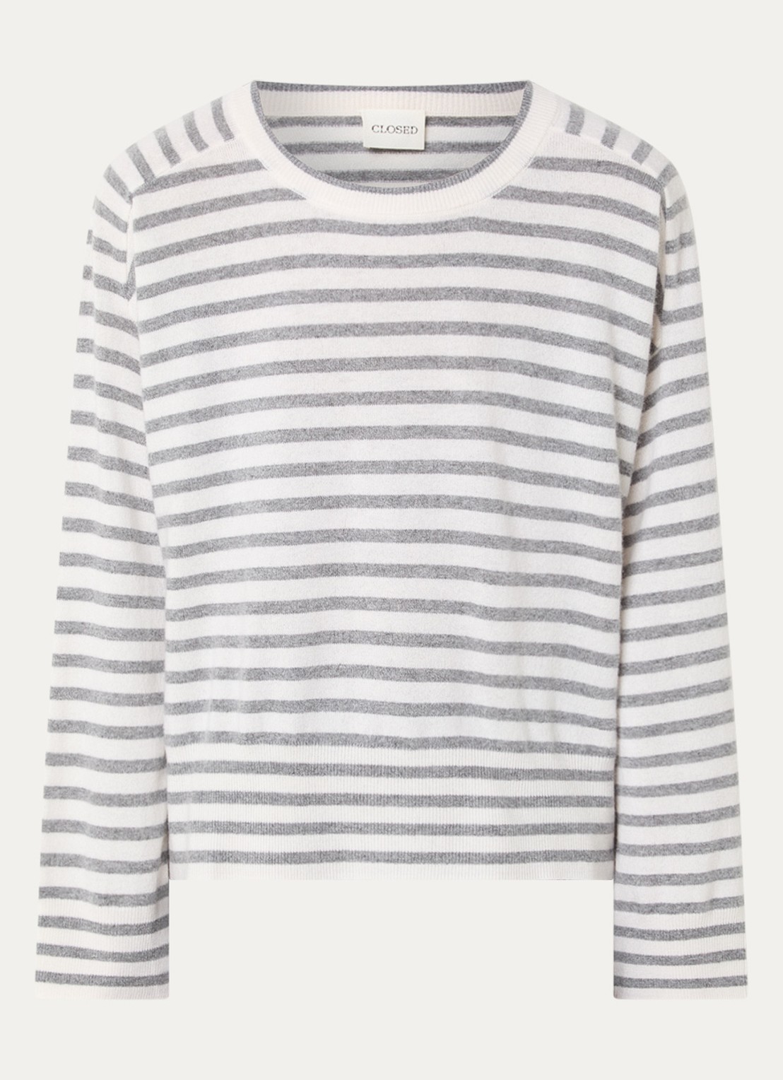 CLOSED Fijngebreide pullover van kasjmier met streepprint - voorkant lichtgrijs