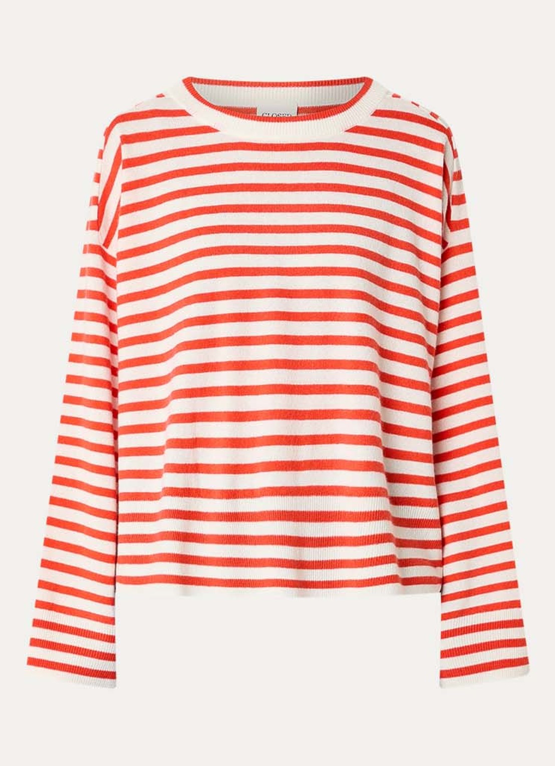 CLOSED Fijngebreide pullover van kasjmier met streepprint - voorkant koraalrood