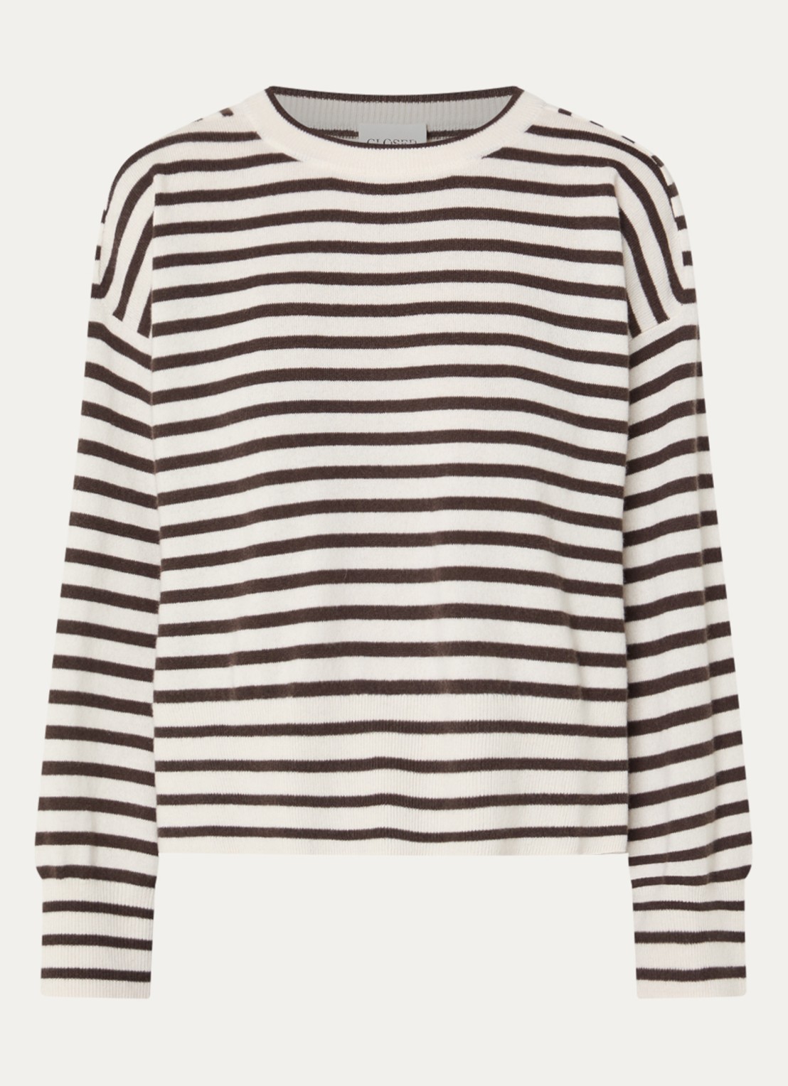 CLOSED Fijngebreide pullover van kasjmier met streepprint - voorkant donkerbruin