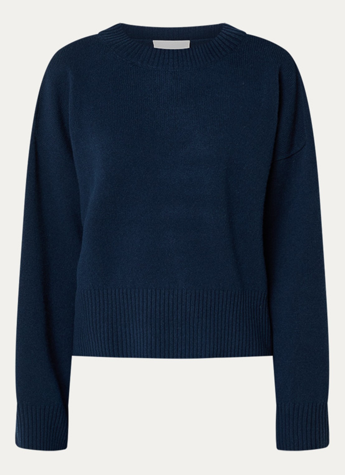 CLOSED Fijngebreide trui van wol met ronde hals - voorkant donkerblauw