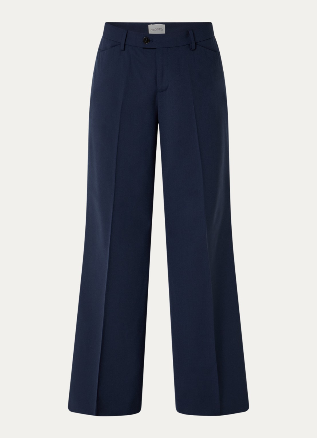 CLOSED Flye low waist flared fit pantalon in wolblend met klepzakken - voorkant 3 donkerblauw