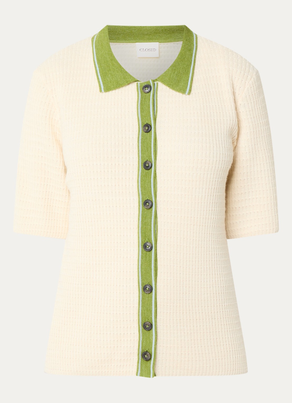 CLOSED Grofgebreid vest in wolblend met kraag  - voorkant 3 creme