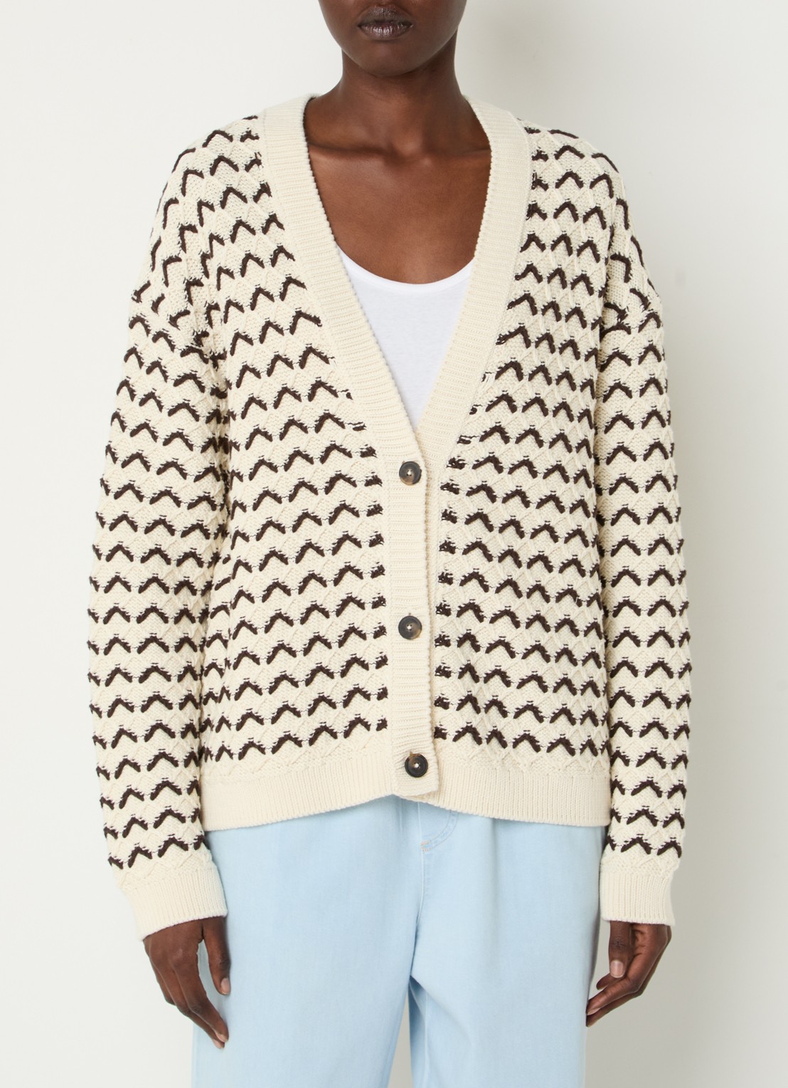 CLOSED Grofgebreid vest met ingebreid patroon - detail 4 creme