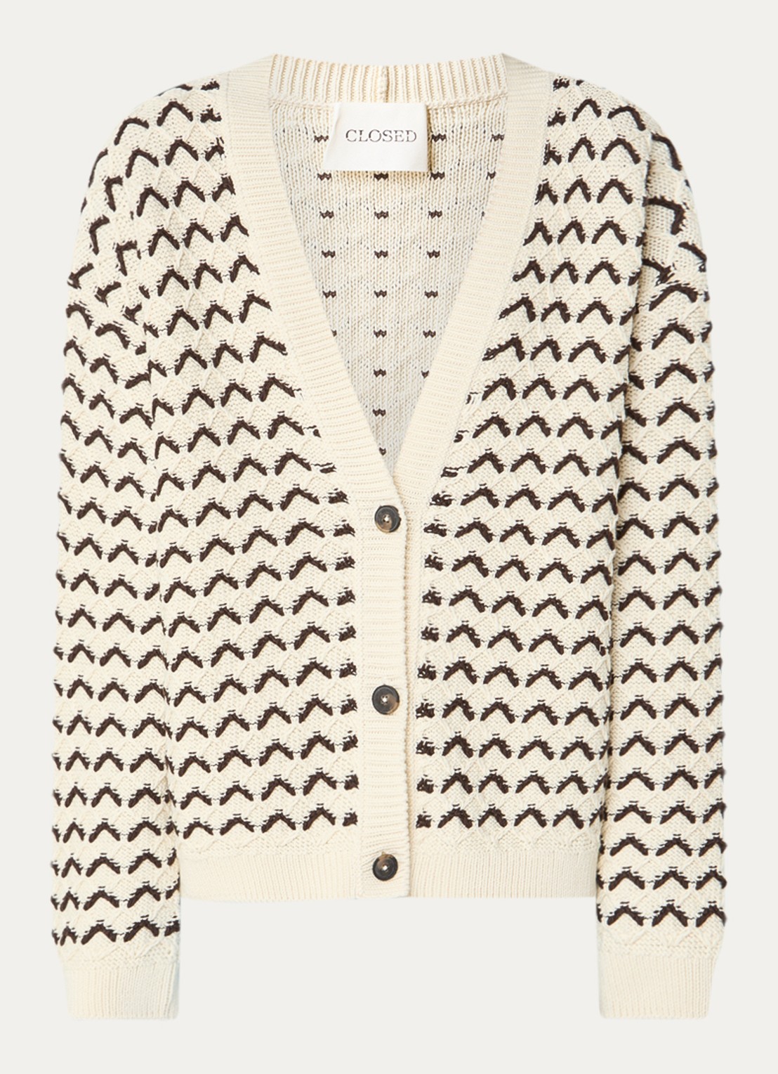 CLOSED Grofgebreid vest met ingebreid patroon - voorkant creme
