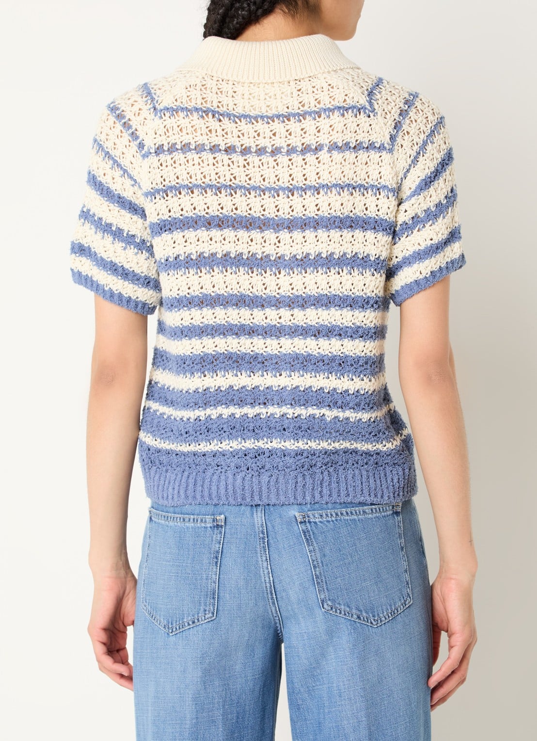 CLOSED Grofgebreid vest met streepprint met opengewerkt dessin - achterkant blauw