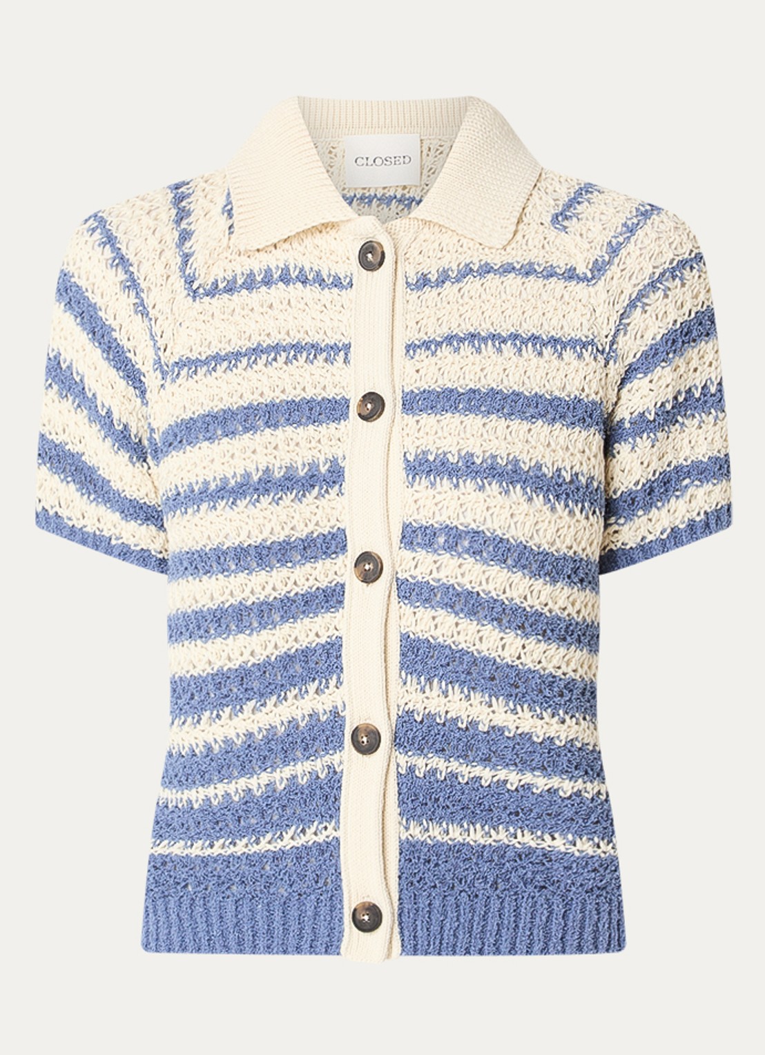 CLOSED Grofgebreid vest met streepprint met opengewerkt dessin - voorkant 2 blauw