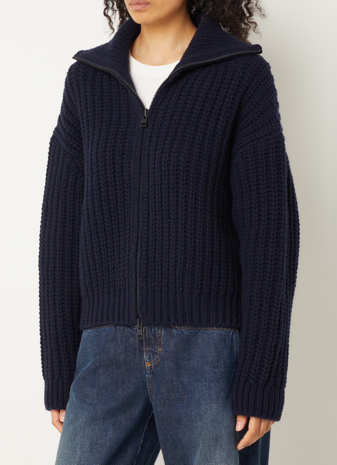 CLOSED Grofgebreid vest van wol - detail donkerblauw