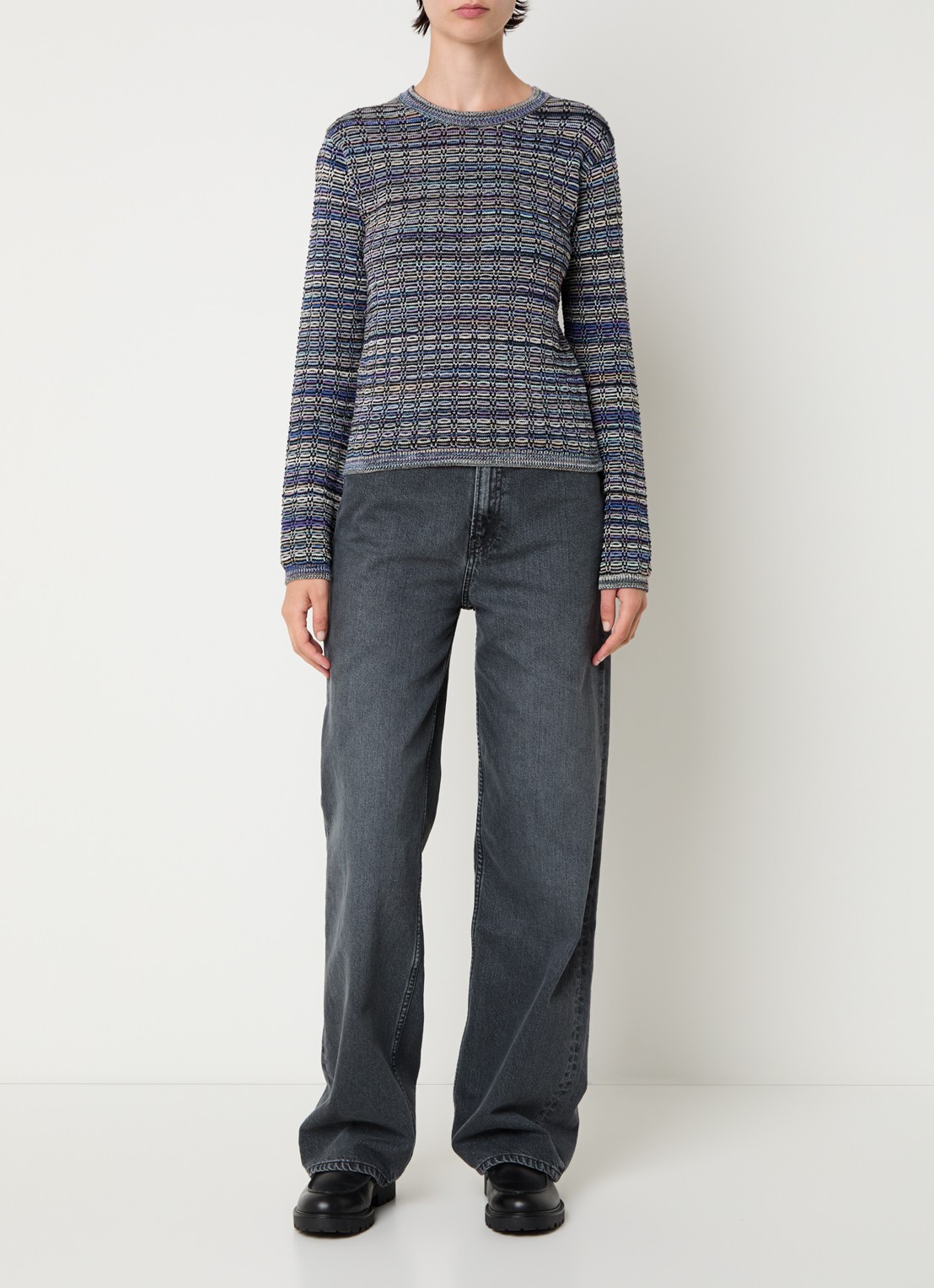 CLOSED Grofgebreide pullover met structuur - voorkant 3 zwart