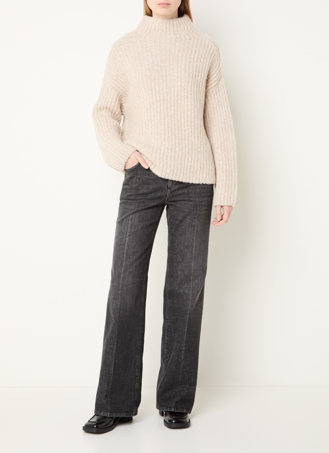 CLOSED Grofgebreide trui in alpaca wolblend met col - voorkant 4 beige