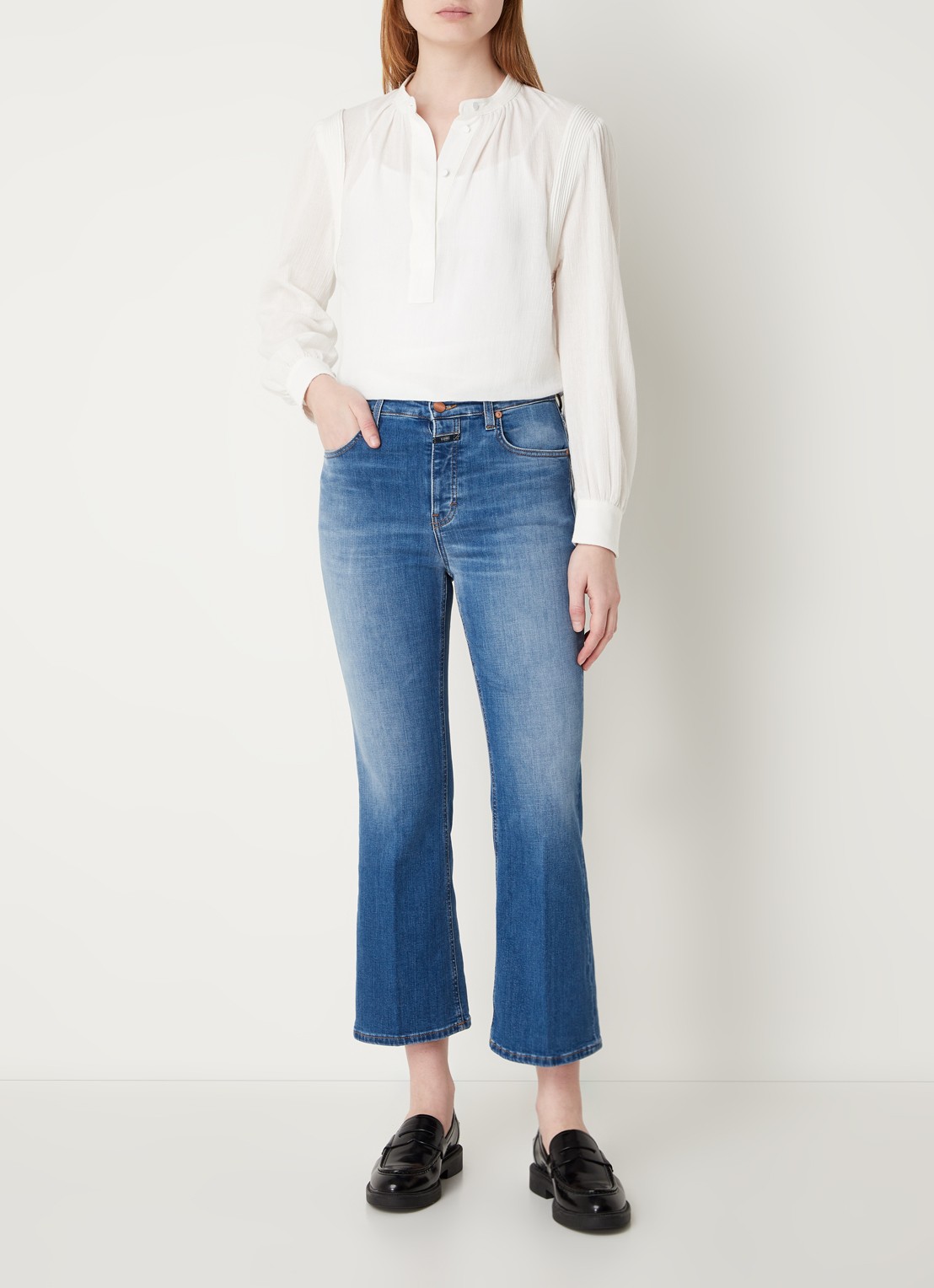 CLOSED Hi-Sun high waist flared cropped jeans met stretch  - voorkant 5 indigo