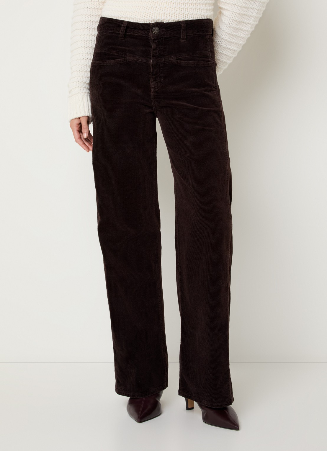 CLOSED High waist straight fit broek van corduroy met steekzakken - detail aubergine