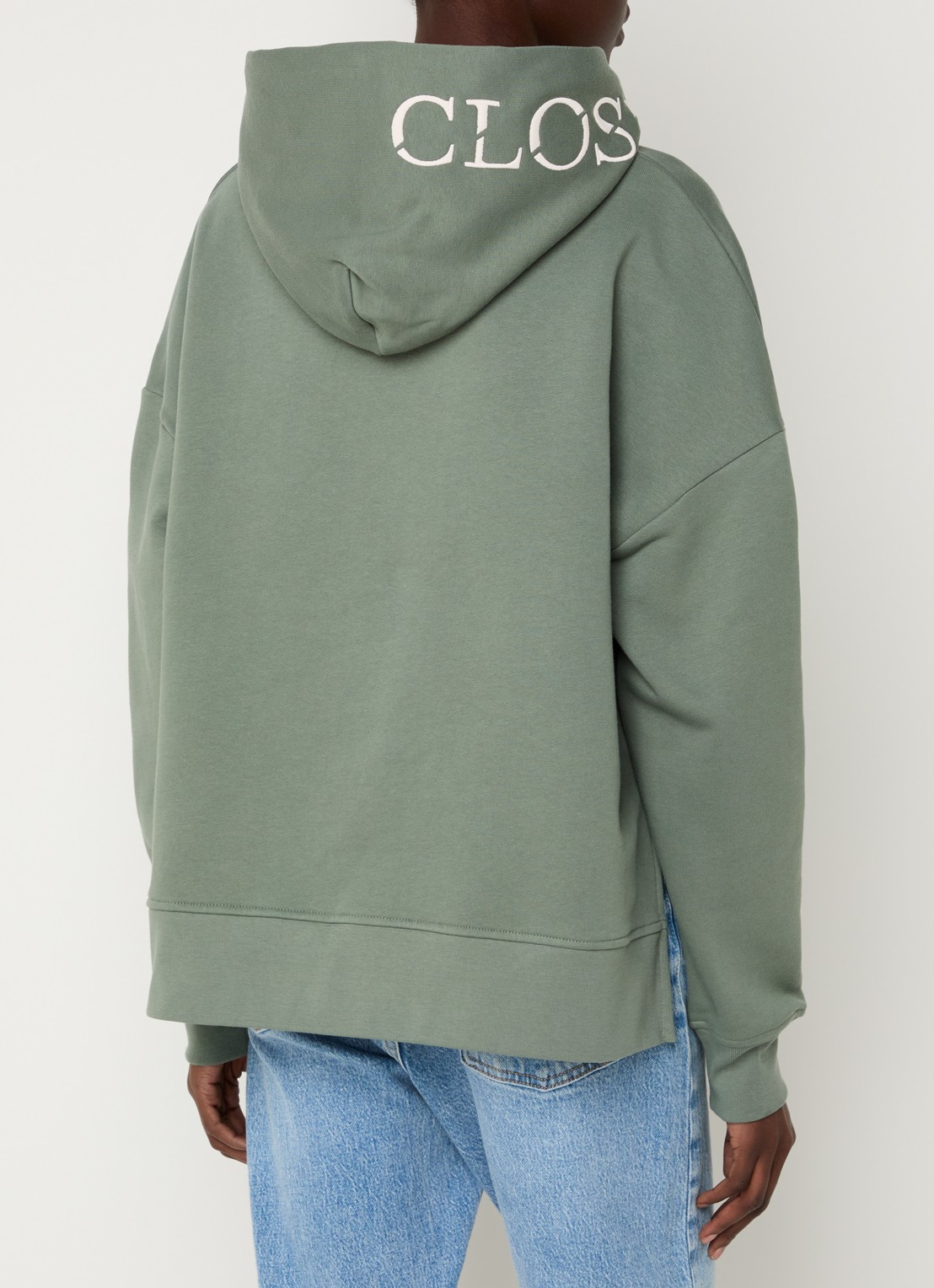 CLOSED Hoodie van  katoen met logoborduring - achterkant olijfgroen