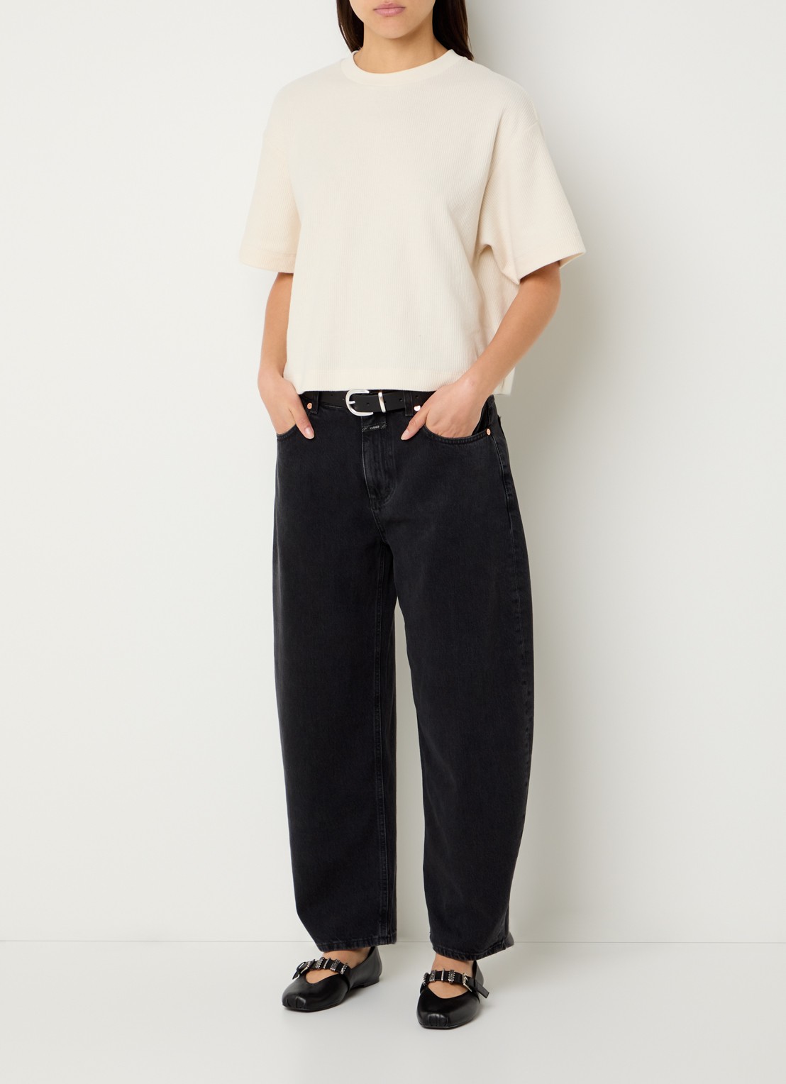 CLOSED Jazzie high waist wide leg jeans - voorkant 5 donkergrijs