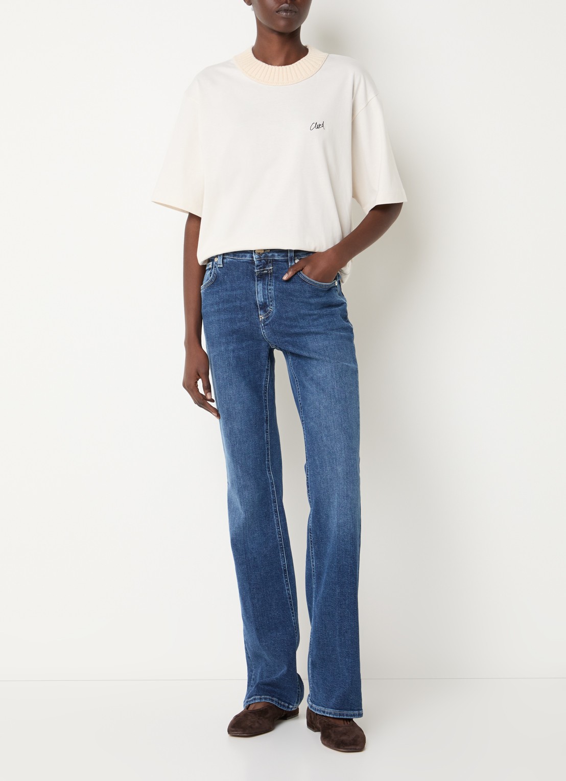 CLOSED Jovanna mid waist flared jeans met medium wassing - voorkant 5 indigo