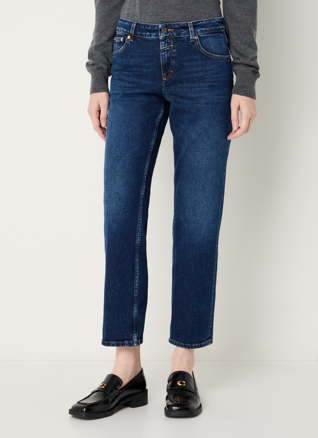 CLOSED Junna high waist straight leg jeans met donkere wassing - detail indigo