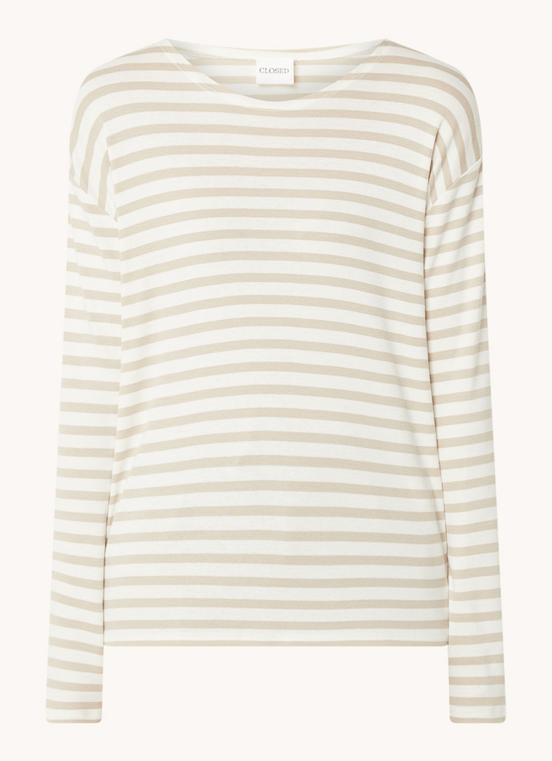 CLOSED Longsleeve met streepprint  - voorkant beige