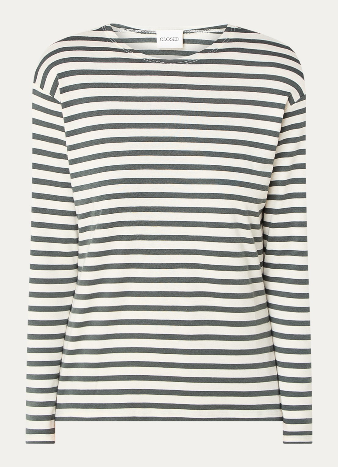 CLOSED Longsleeve met streepprint  - voorkant legergroen