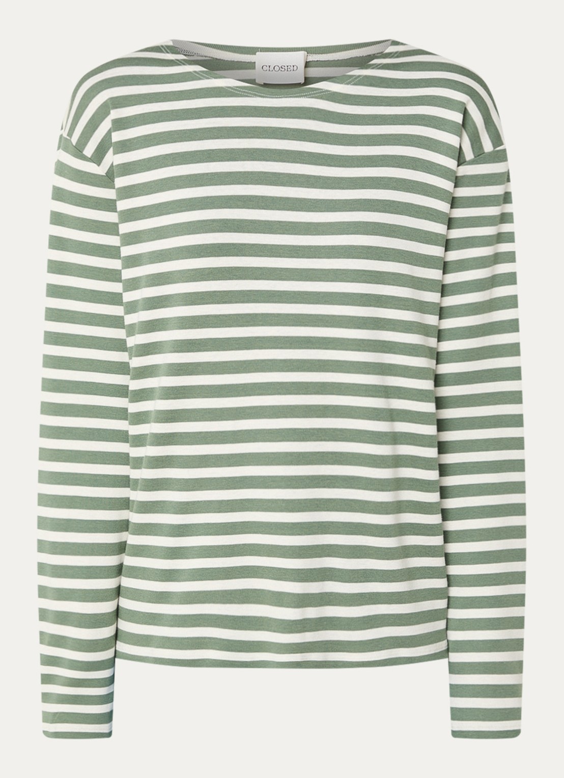 CLOSED Longsleeve met streepprint  - voorkant 3 lichtgroen