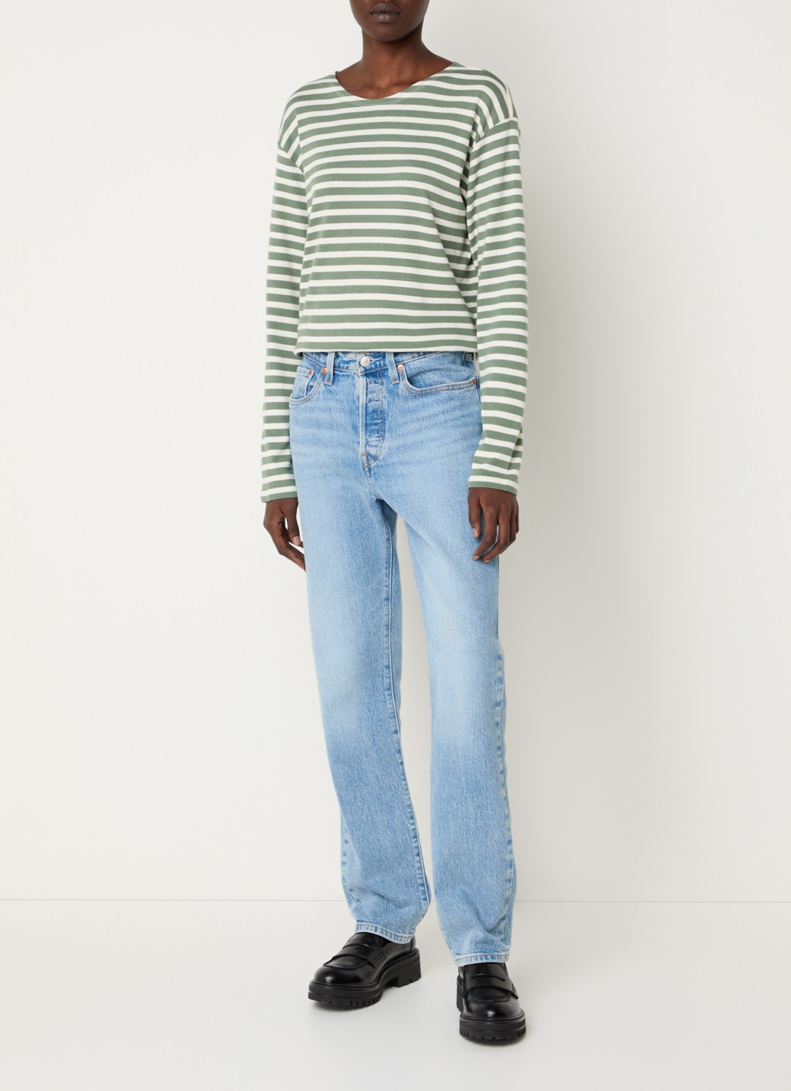 CLOSED Longsleeve met streepprint  - voorkant 4 lichtgroen