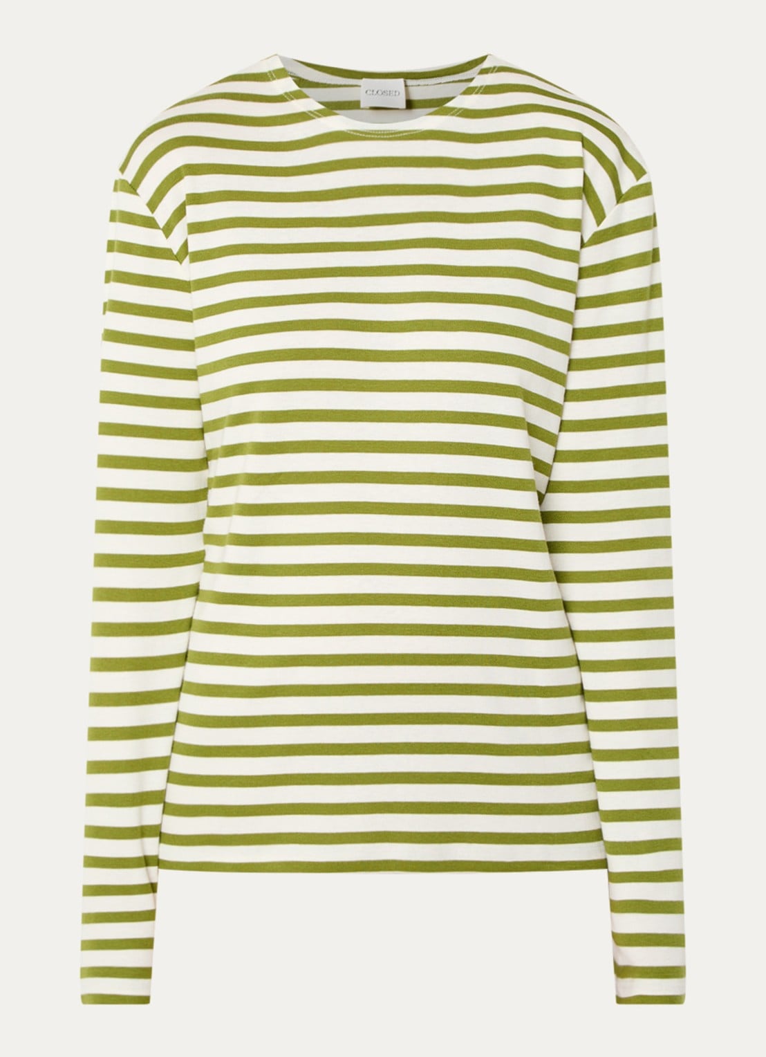 CLOSED Longsleeve met streepprint  - voorkant 2 olijfgroen