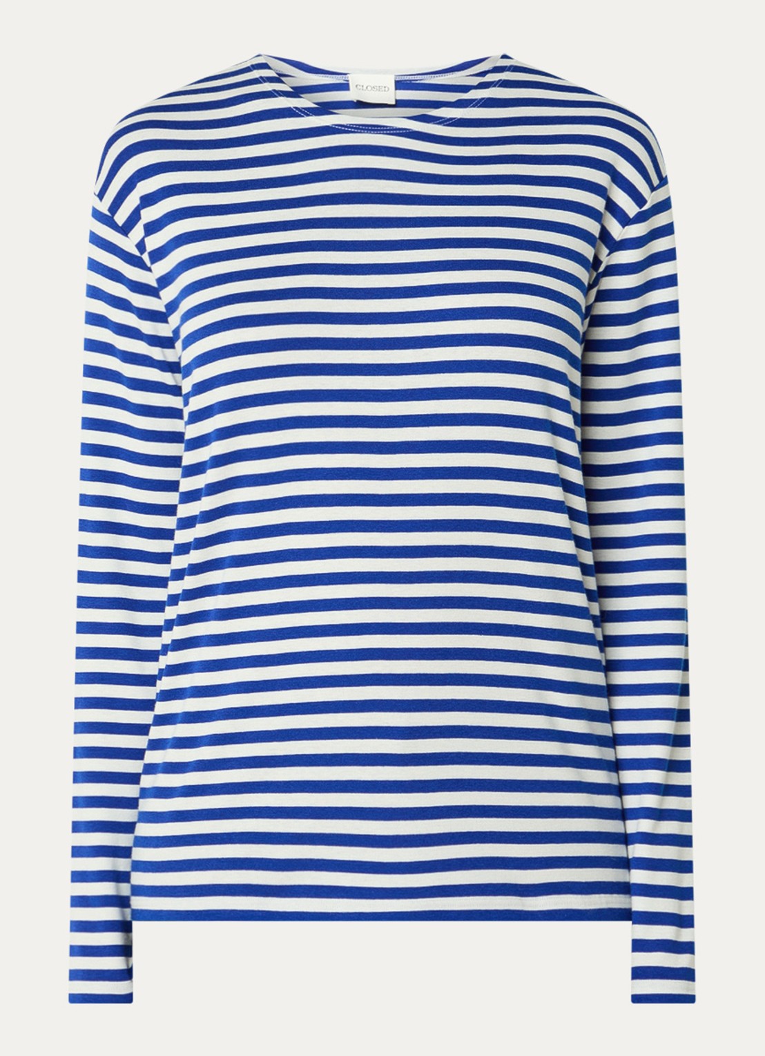 CLOSED Longsleeve met streepprint  - voorkant 3 kobaltblauw