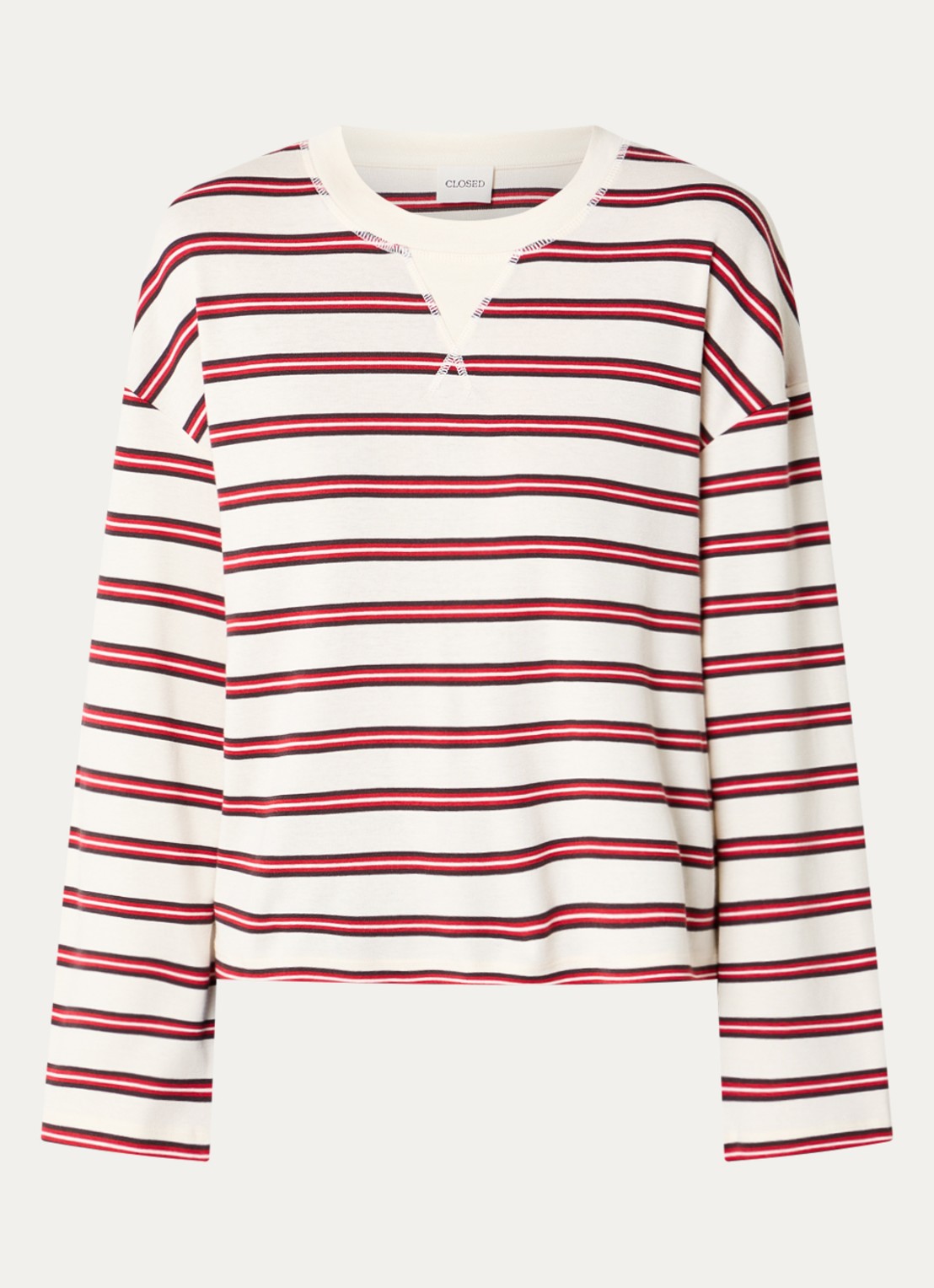CLOSED Longsleeve met streepprint - voorkant 3 gebroken wit