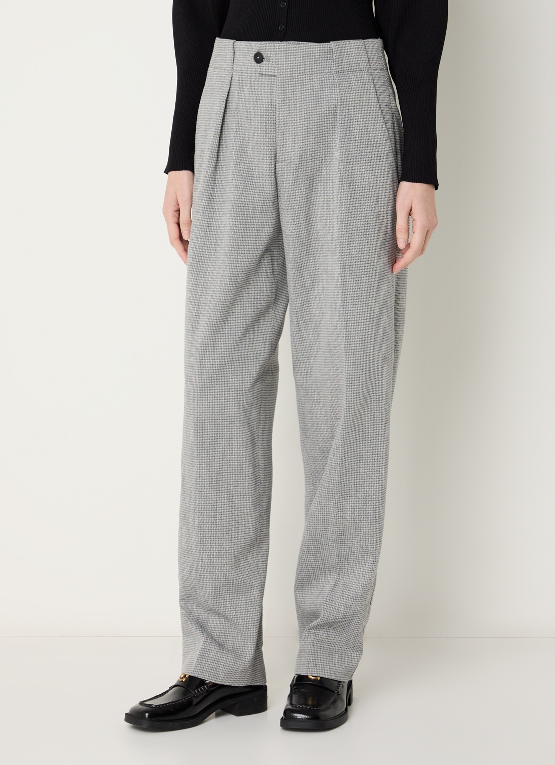 CLOSED Mawson high waist loose fit pantalon met pied-de-poule dessin - detail 2 lichtgrijs